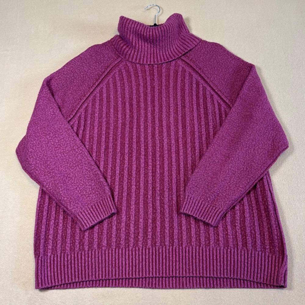 Free People Big City Slouch Turtleneck Sweater Mulberry Garnet Ribbed Oversized